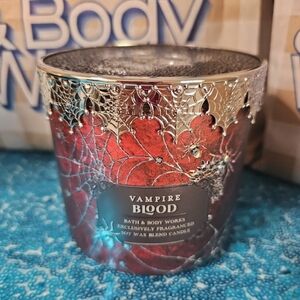 Bath and Body Works Vampire Blood 3-Wick Candle with Skull Lid NEW